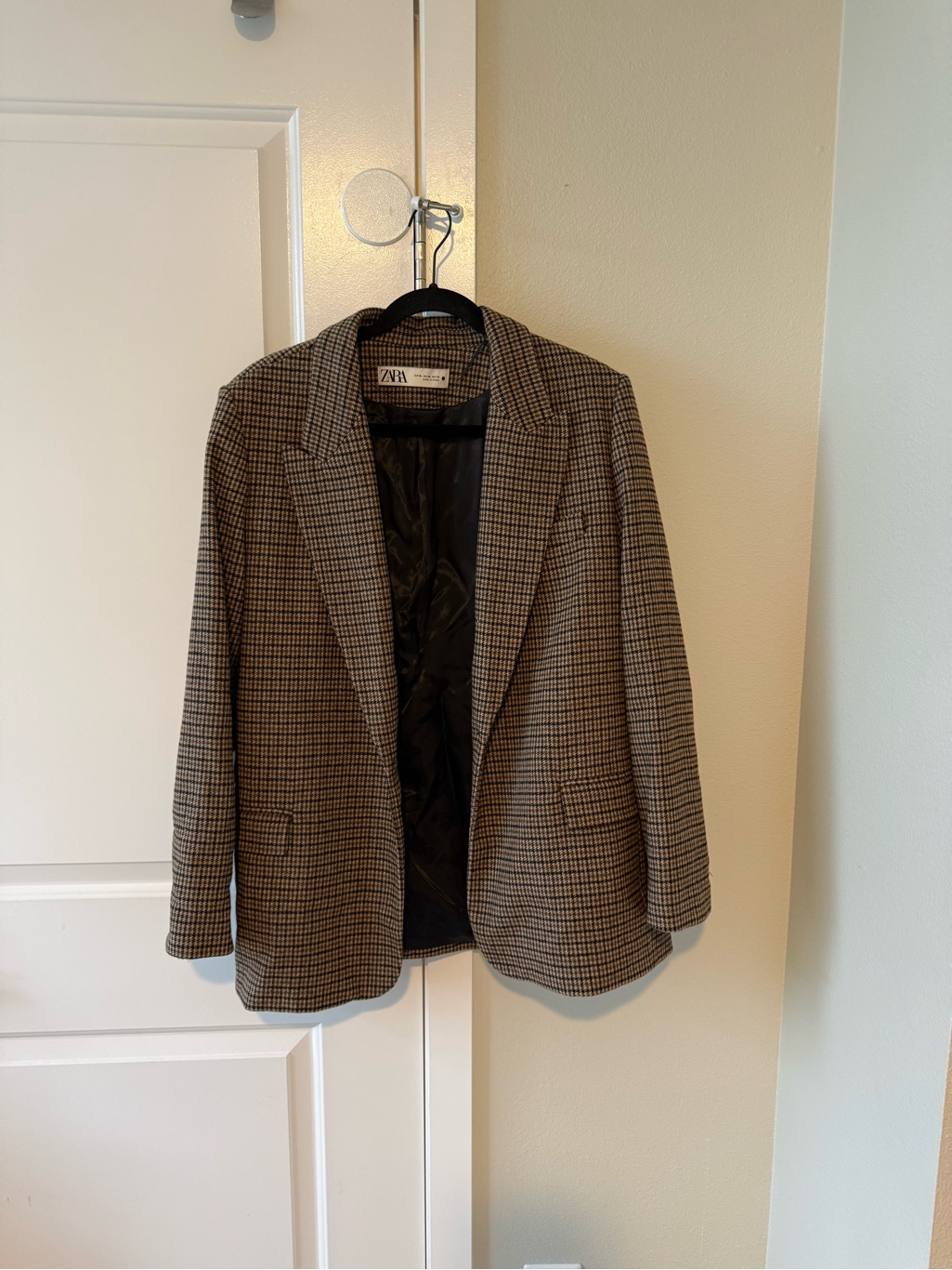 Zara Houndstooth Blazer In Brown And Black